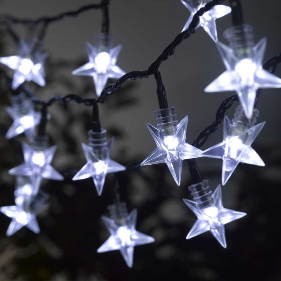 100 Star Shaped LED Cool White String Lights Battery