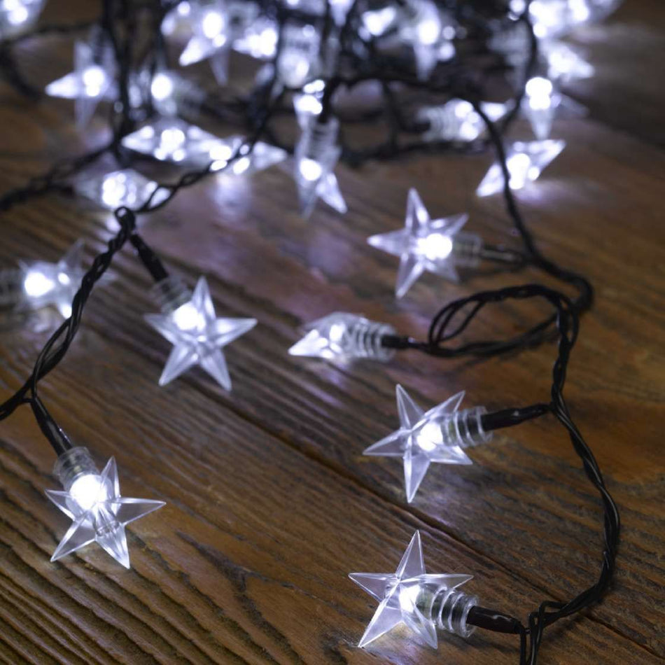 100 Star Shaped LED Cool White String Lights Battery Powered