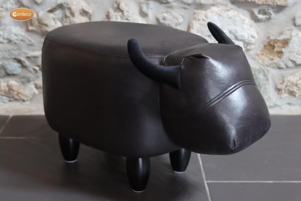 Gardeco Prince the Bull Footstool With Black Leatherette Finish and Wooden Legs