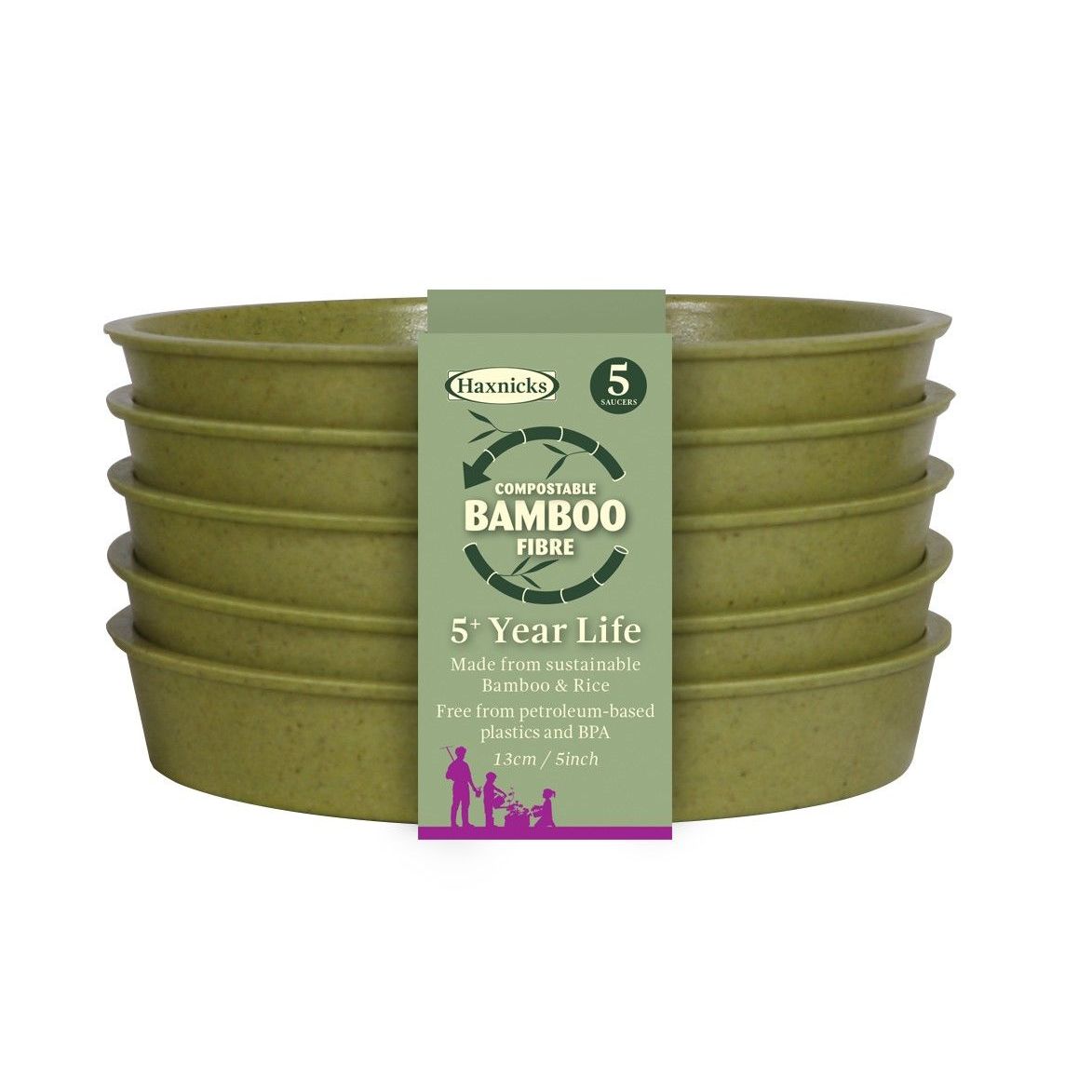 Haxnicks 5 X Bamboo Fibre Saucers For 5" Pots Compostable Sage Green