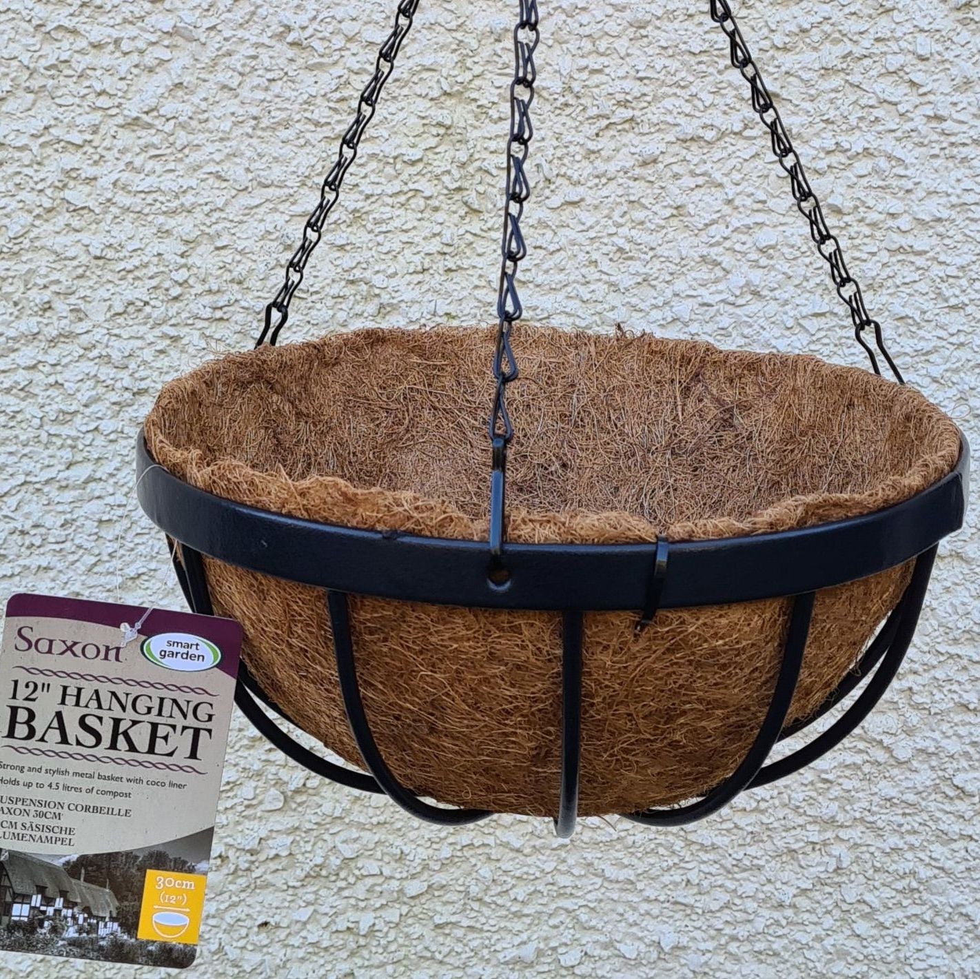 Smart Garden Saxon Metal Hanging Basket With Liner 12''
