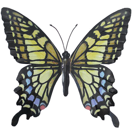 Primus Large Metal Butterfly Wall Art - Yellow, Blue And Black 35cm