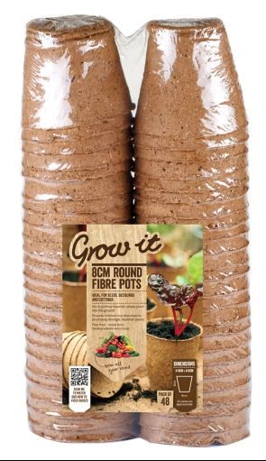 Gardman Grow It 8cm Round Fibre Pots Biodegradable X 48