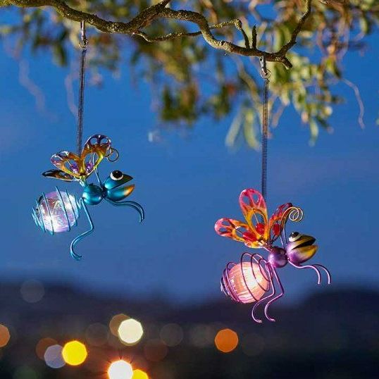 Smart Solar Bug Lights Garden Metal Firefly Glowing Insects - 3 Pack