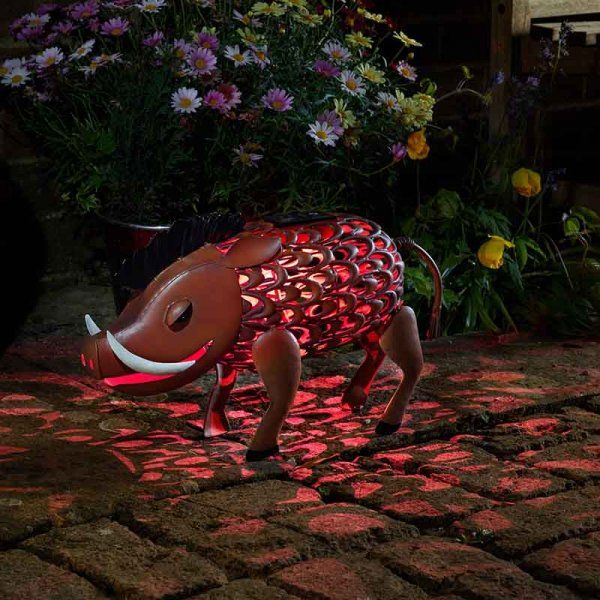 Solar Metal Warthog Garden Patio Light Lighting Animal Ornament