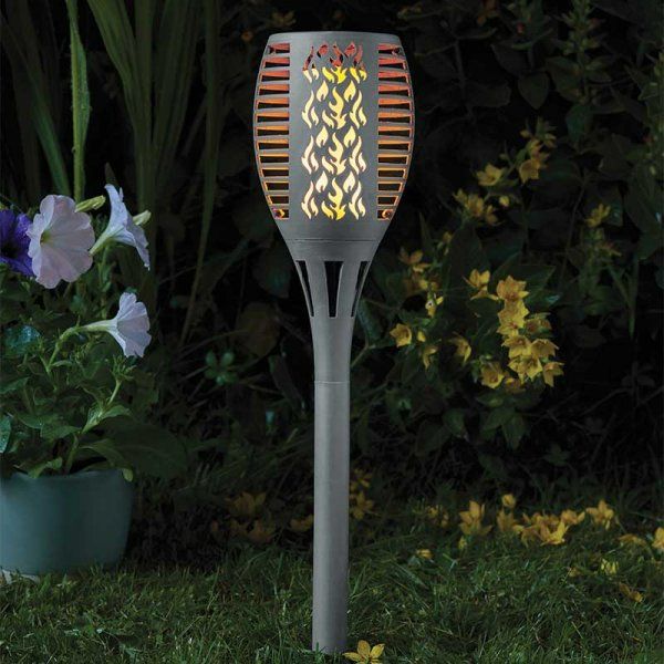 Smart Solar Powered 2 Pack Of Cool Touch Compact Flaming Torches In Slate Grey