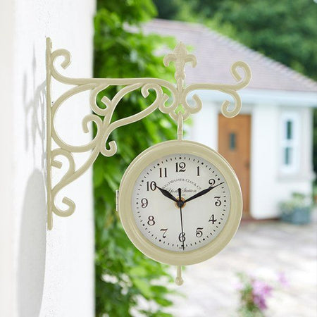 Smart Garden York Station Wall Clock And Thermometer 5.5in In Cream