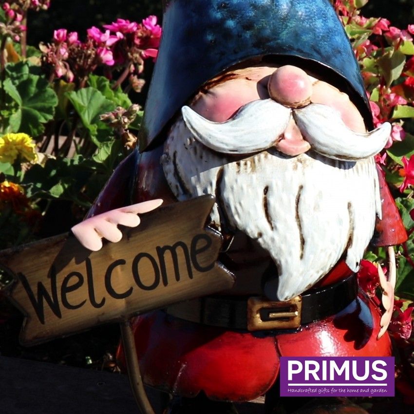 Primus Metal Gnome Welcome Garden Patio Ornament 31cm High